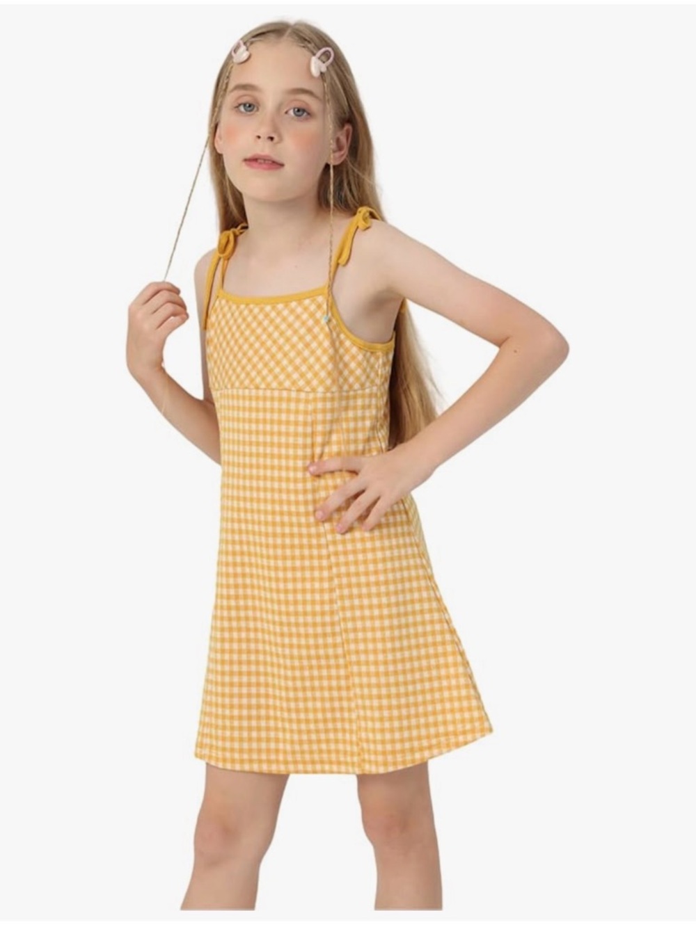 💜Mini Checkered Girls Sleeveless Summer Gingham Sling Strap Sundress Size:10/11